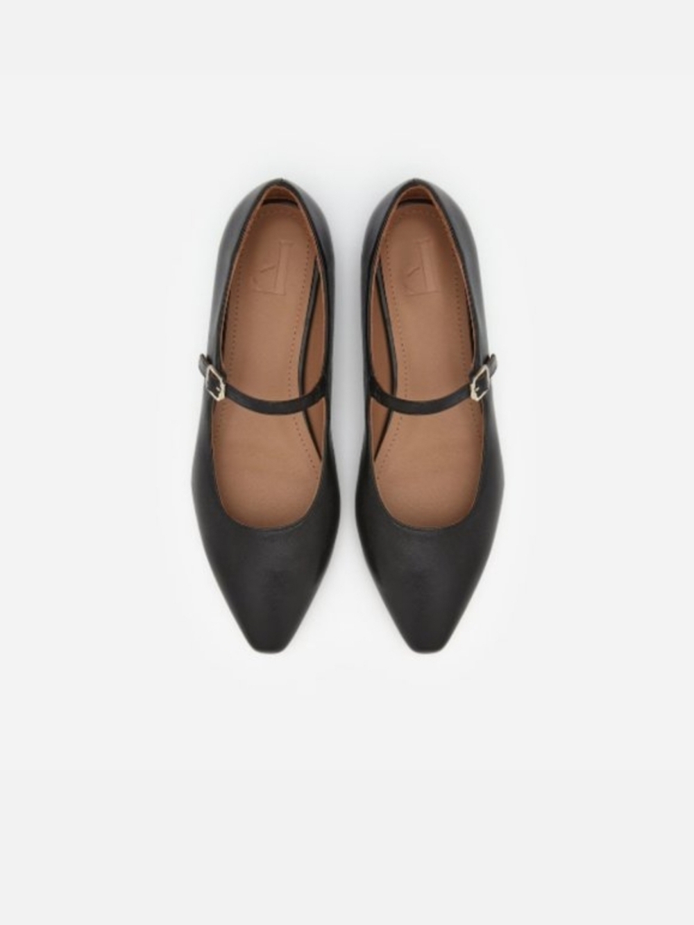 Flattered Camila Leather Black Pointed Mary Jane Flats with Buckle Strap Size 37